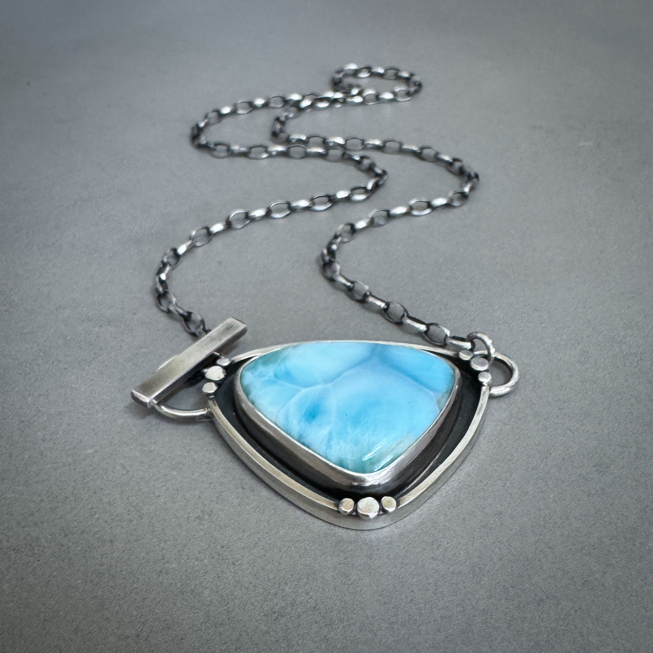 Larimar & Sterling Silver Shadow Box Necklace