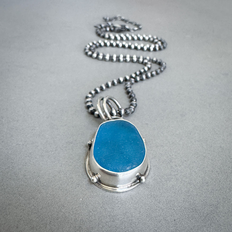 Thumbnail: Blue Seaglass & Sterling Silver Starfish Necklace #1