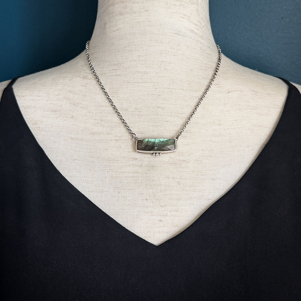 Thumbnail: Labradorite & Sterling Silver Bar Necklace 