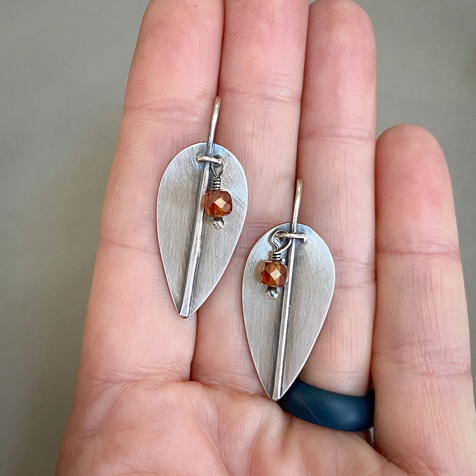 Thumbnail: Hessonite Garnet & Sterling Silver Leaf Earrings 