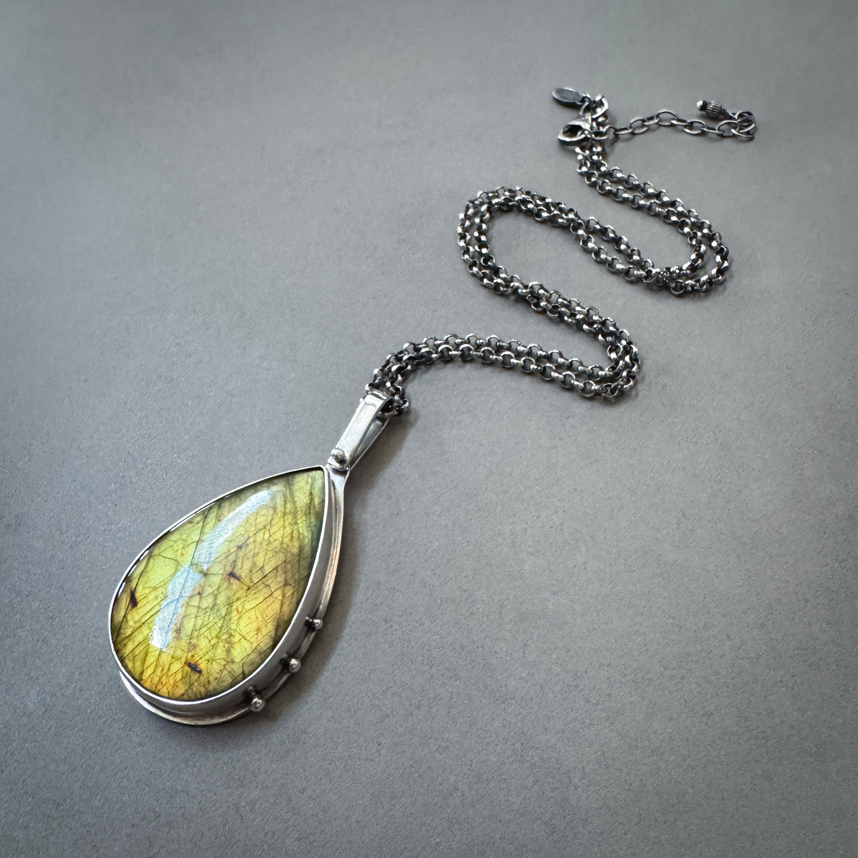Golden Labradorite & Sterling Silver Teardrop Necklace