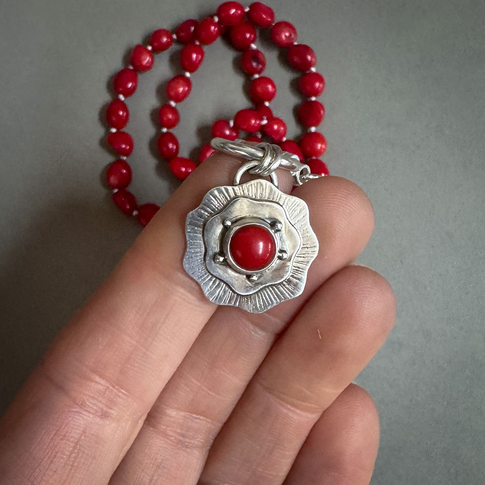 Thumbnail: Red Coral & Sterling Silver Beaded Necklace 