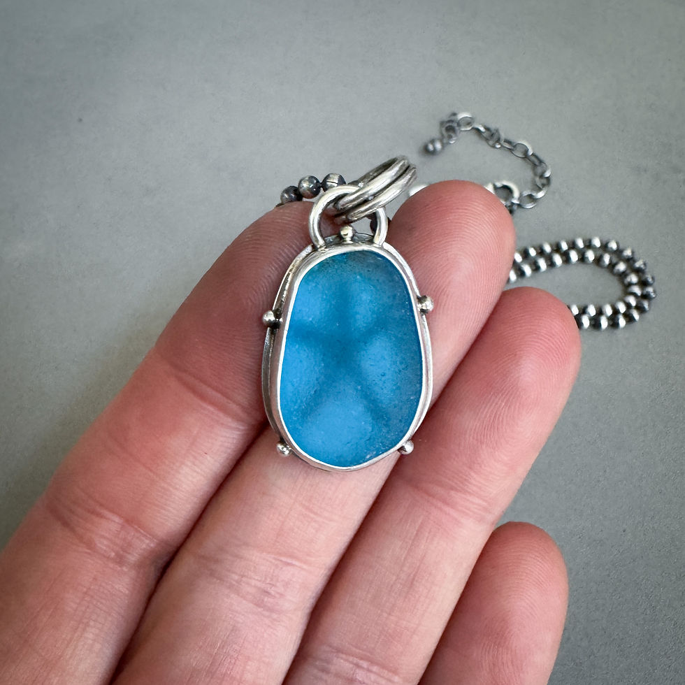Thumbnail: Blue Seaglass & Sterling Silver Starfish Necklace #1