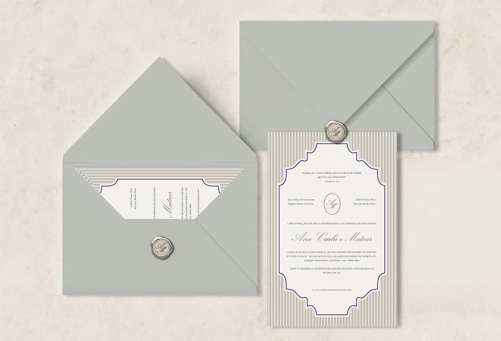 Convite para Casamento Elegante Cinza Claro Quente