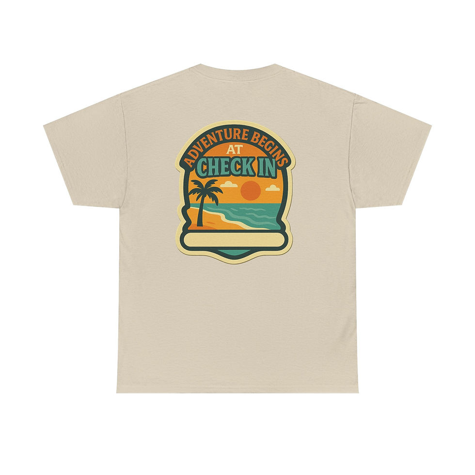 Thumbnail: "Adventure Begins at Check In" BEACH Customizable T-Shirt (10 Colors)