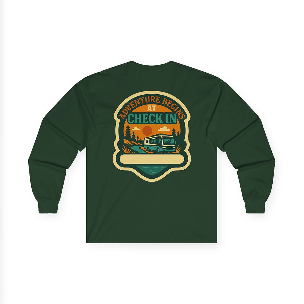 Thumbnail: "Adventure Begins At Check-In" MOTORHOME Customizable Long-Sleeve (6 colors)