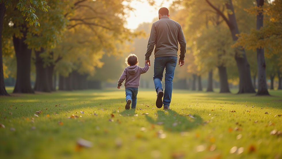 Eye-level view of a father and child playing in a park