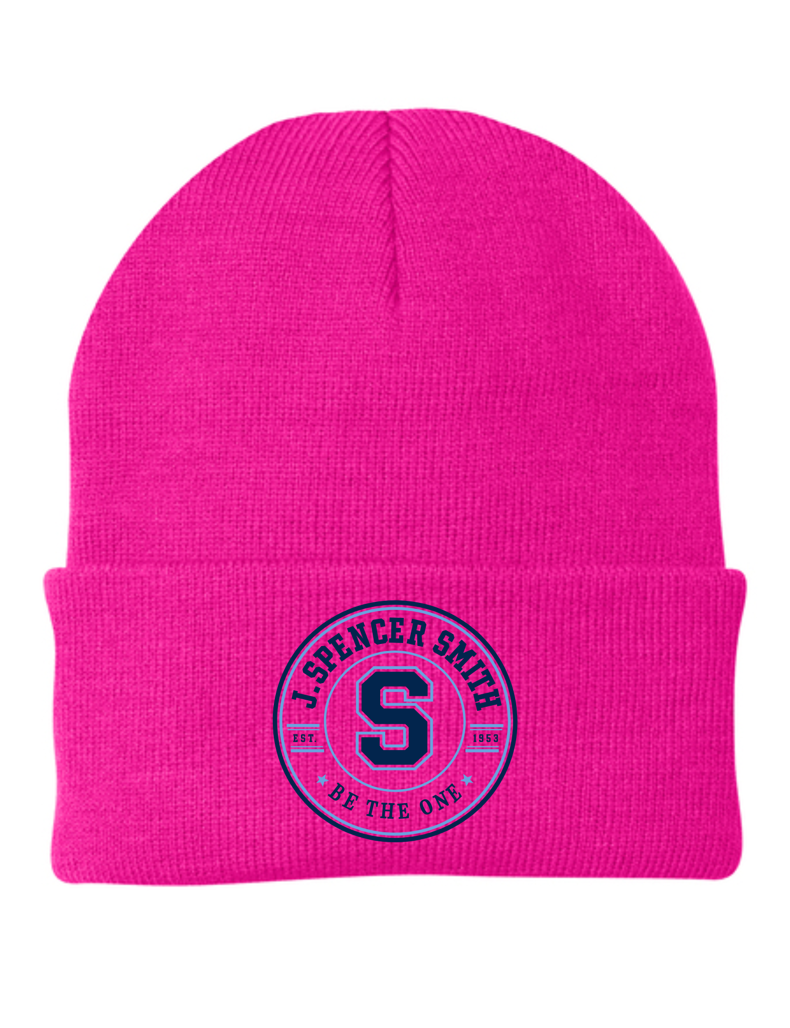 J. Spencer Smith Embroidered Neon Pink Glo Knit Cap