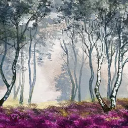 Acrylic painting "Birches" by Klaudia Wojciech, Polish artist based in UK. Textured forest landscape, nature inspired art, contemporary British style.