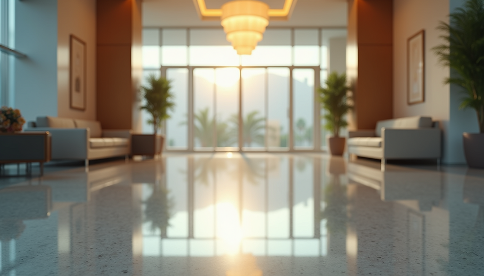 High angle view of a pristine lobby with modern design