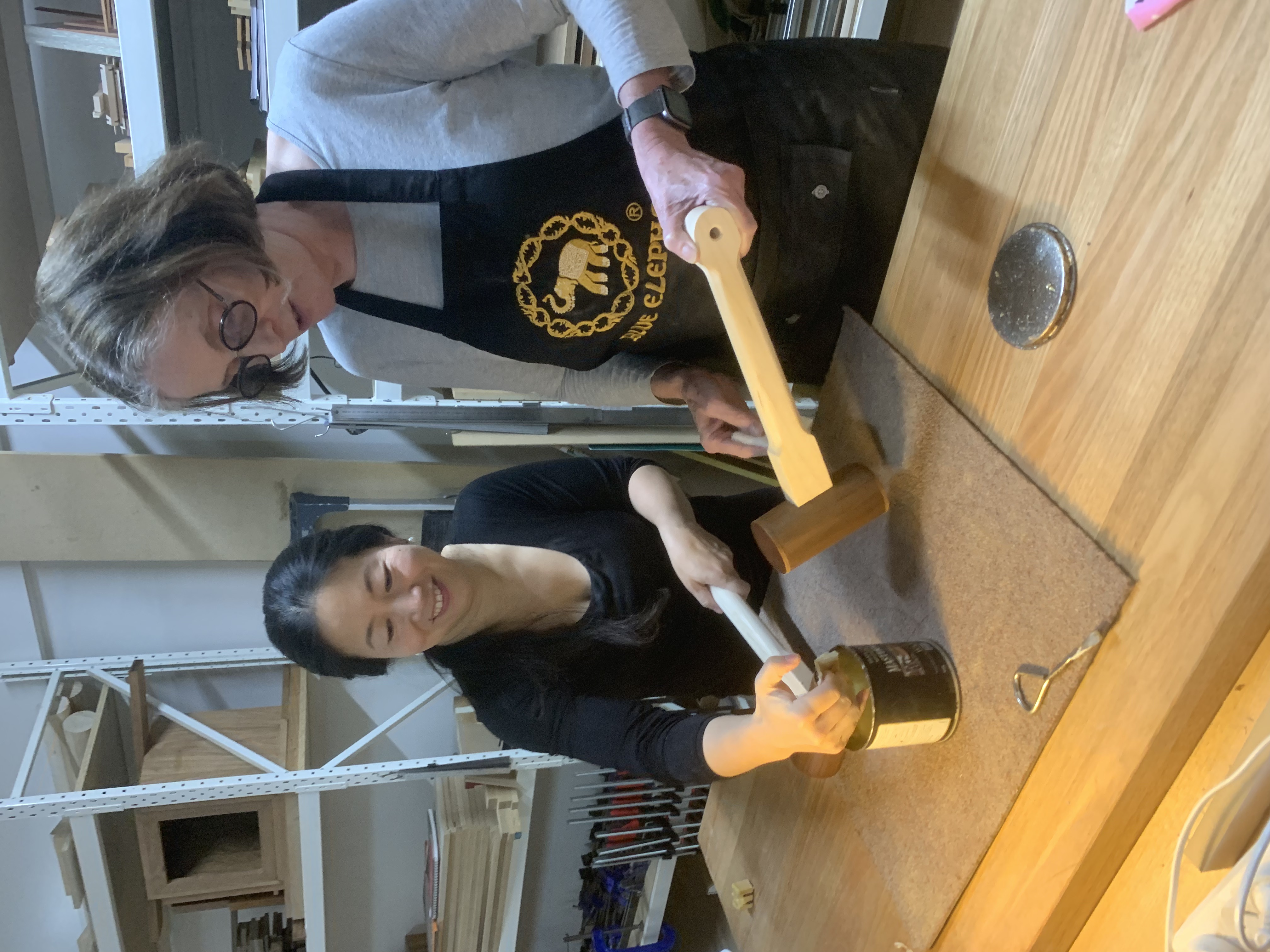 Students working through the wooden mallet joinery project at Chisel & Dowel.