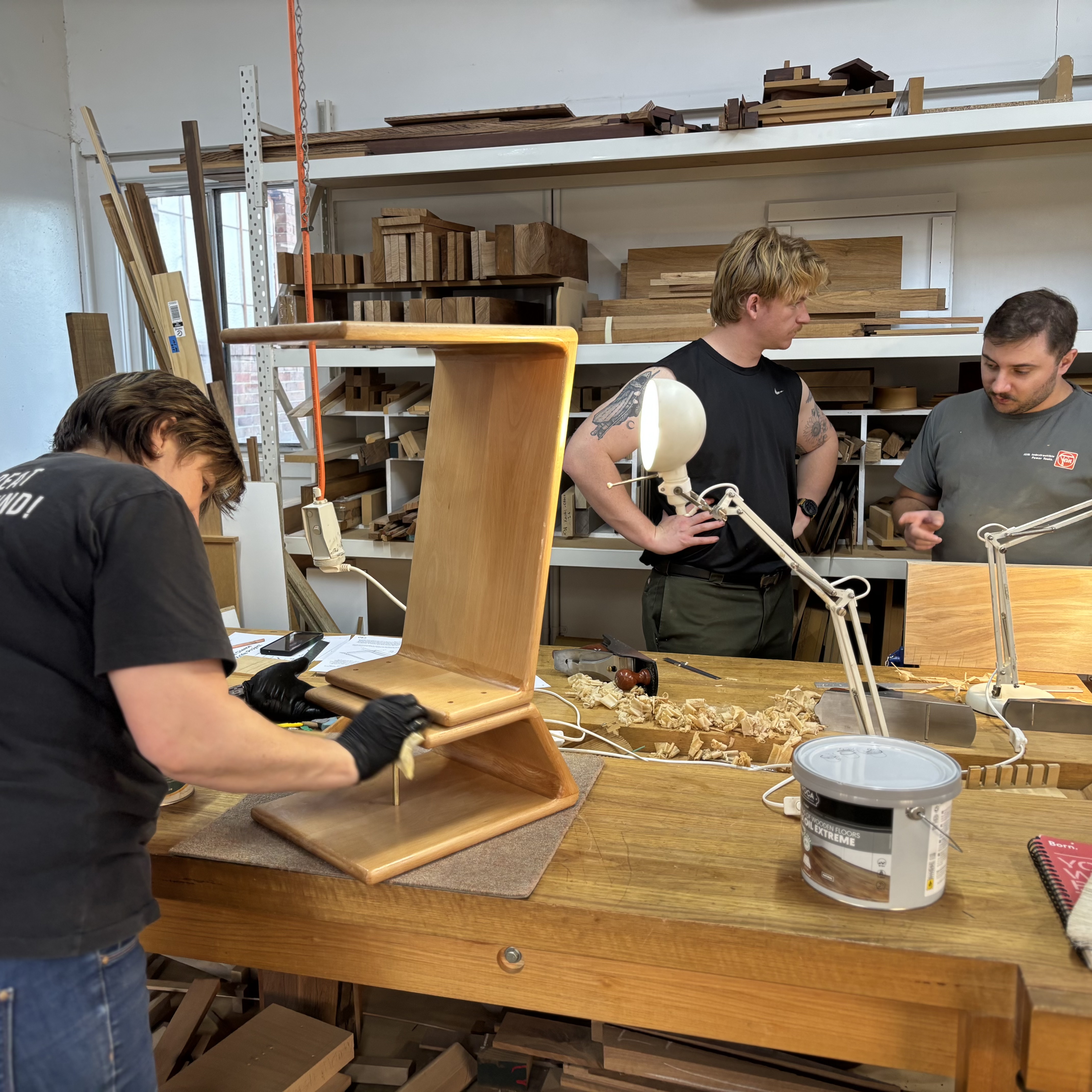 Student woodworking process and timber preparation at Chisel & Dowel in Sydney.