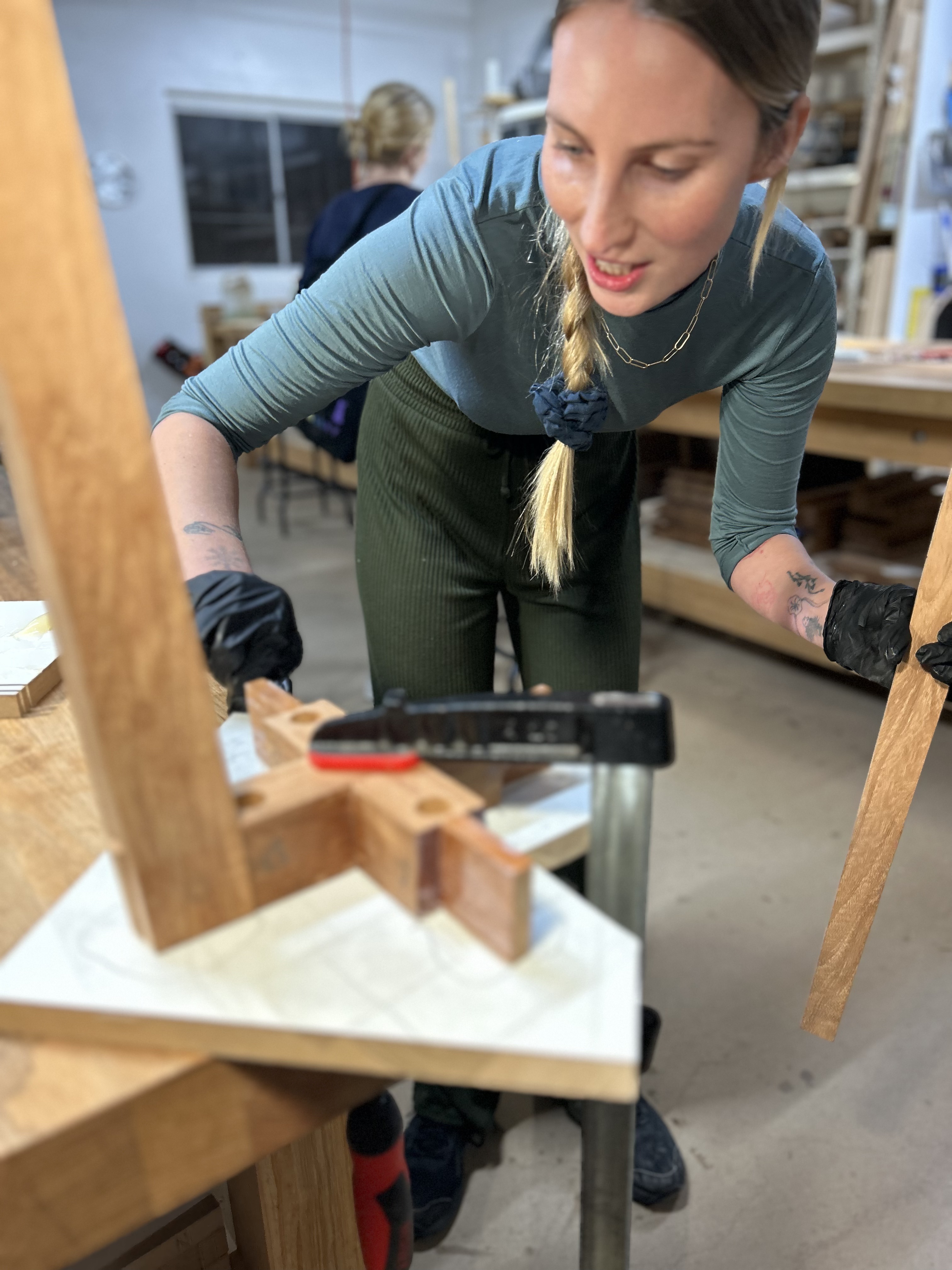 Student-made stool project showing the transition from exercises into functional furniture.