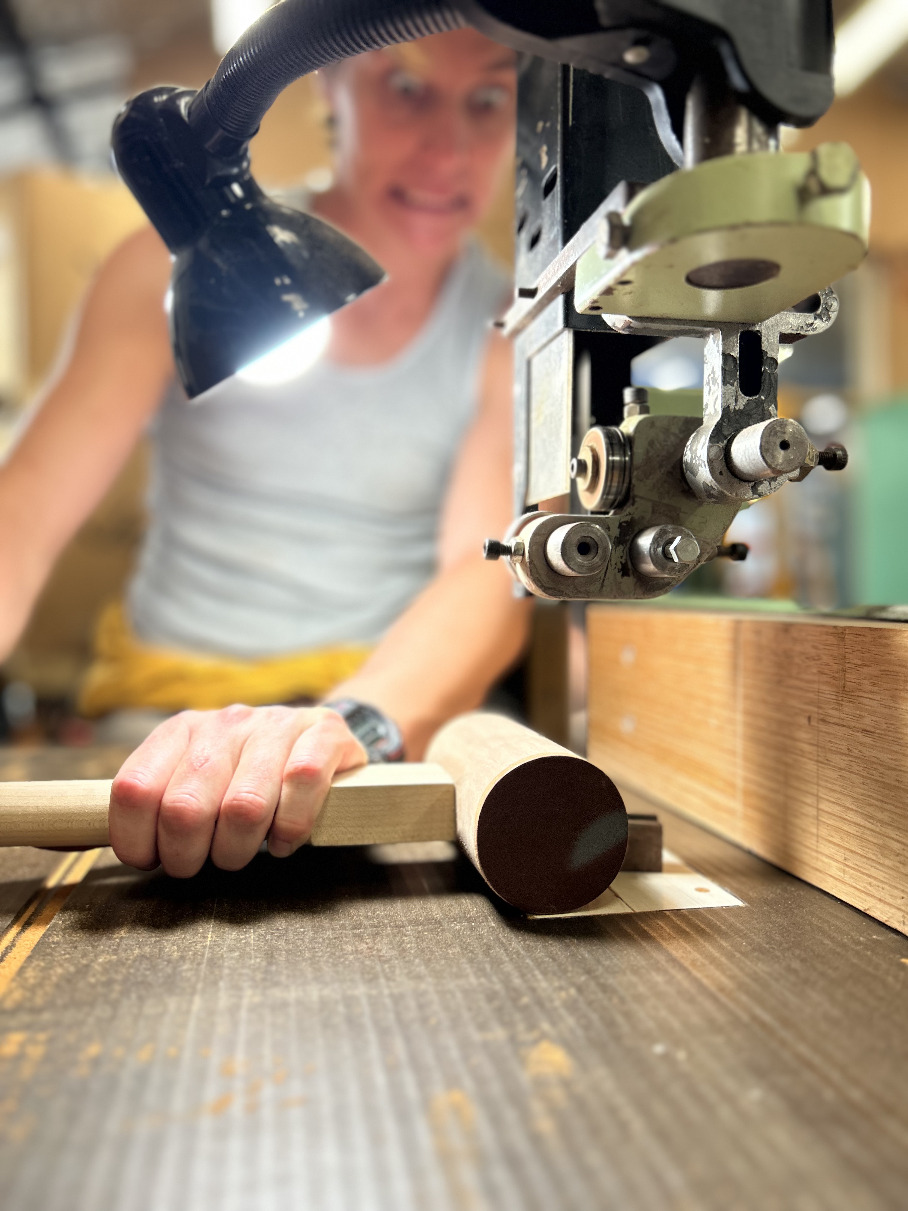 Wooden mallet project in progress during a Chisel & Dowel furniture-making class.