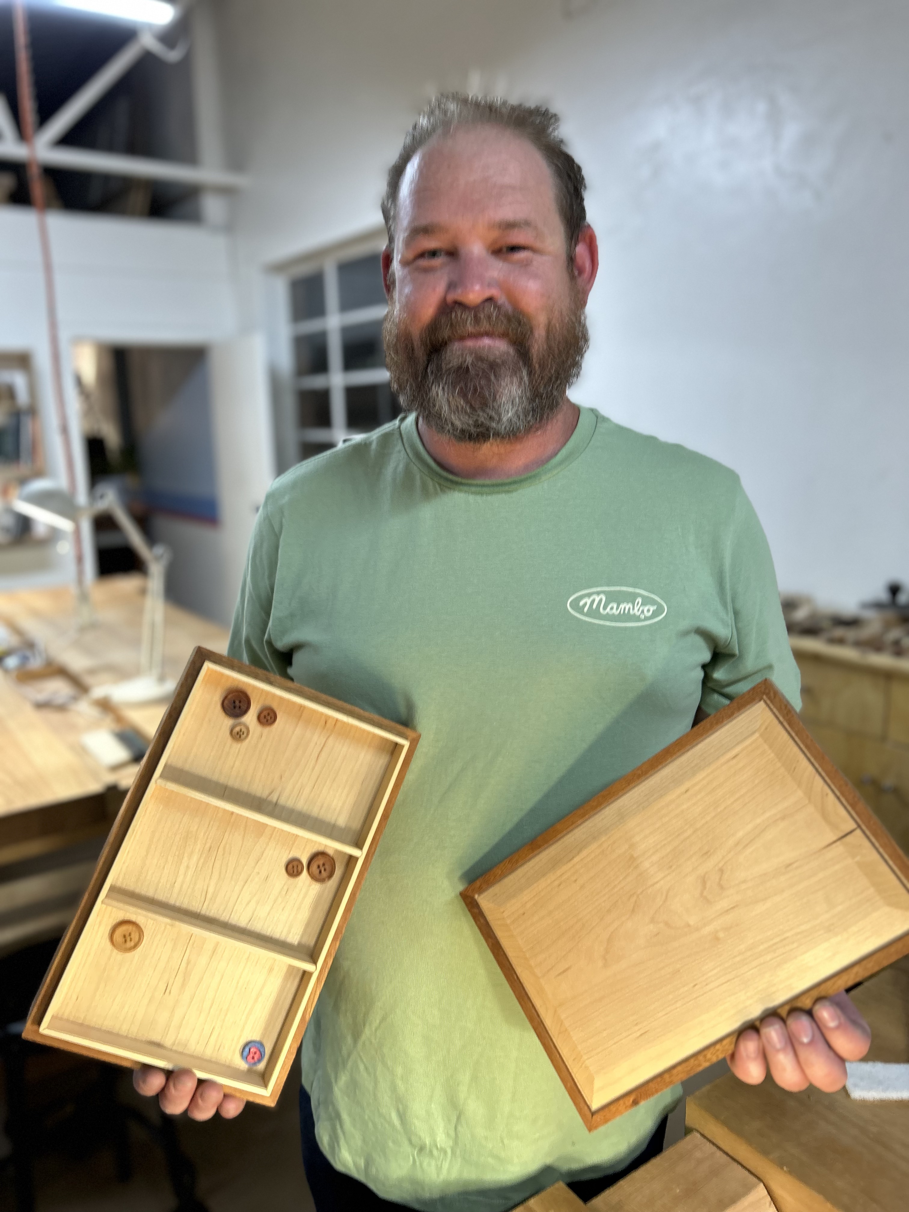 Student joinery work on a timber keepsake box during a Chisel & Dowel woodworking class.
