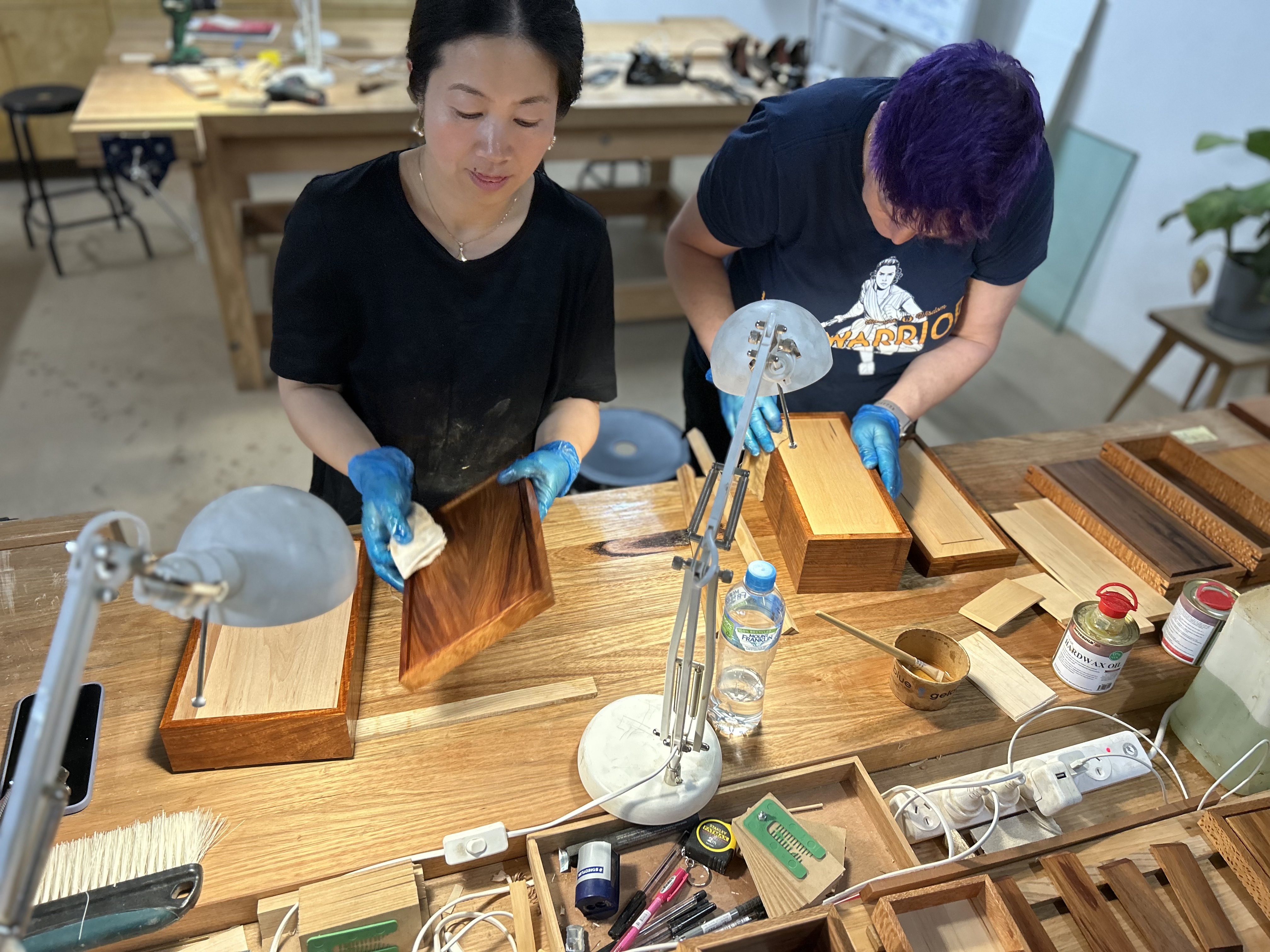 A student working on the keepsake box project at Chisel & Dowel woodworking school in Sydney.