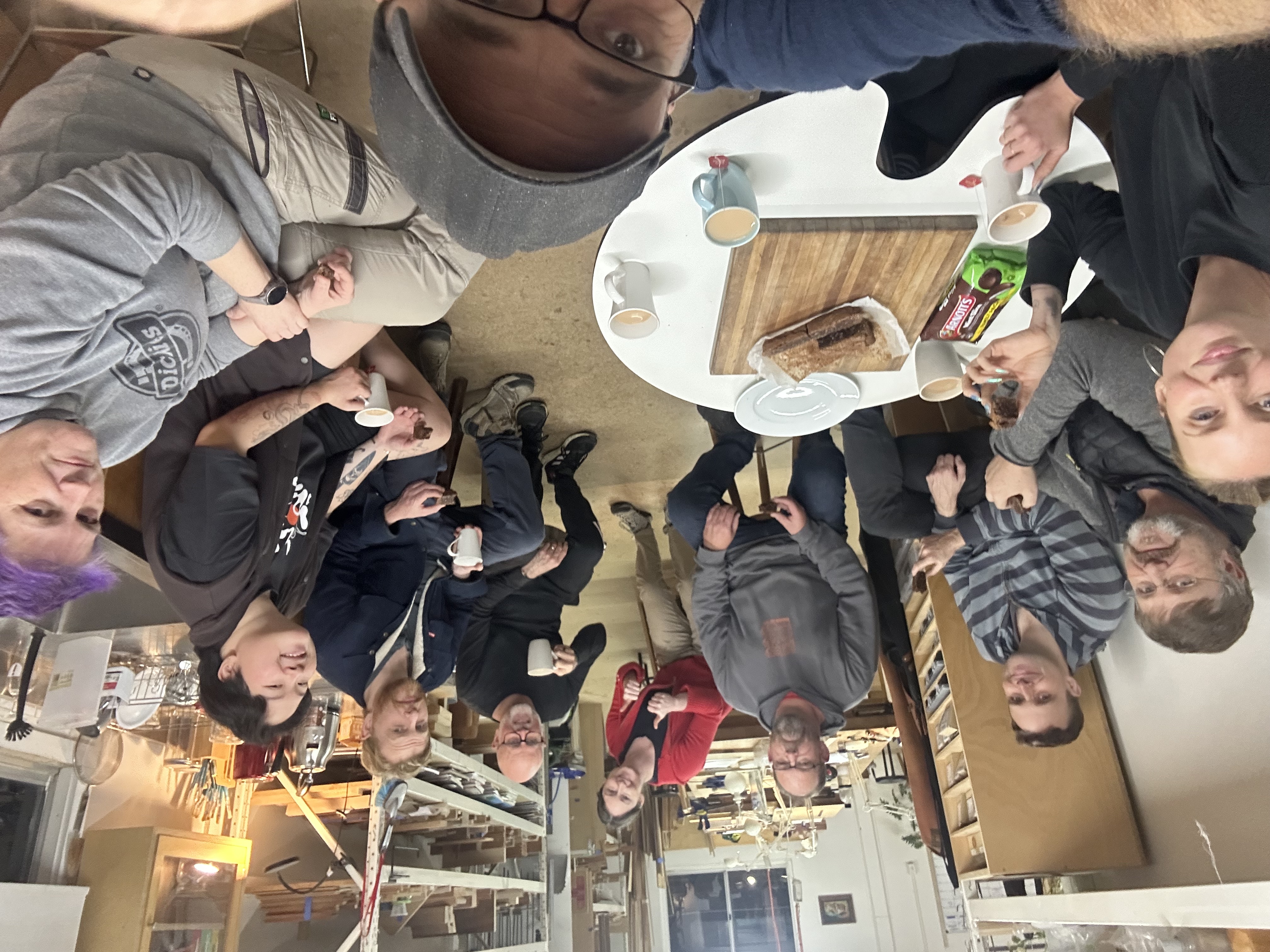 Chisel & Dowel students taking a break together during a woodworking class in Kingsgrove, Sydney.