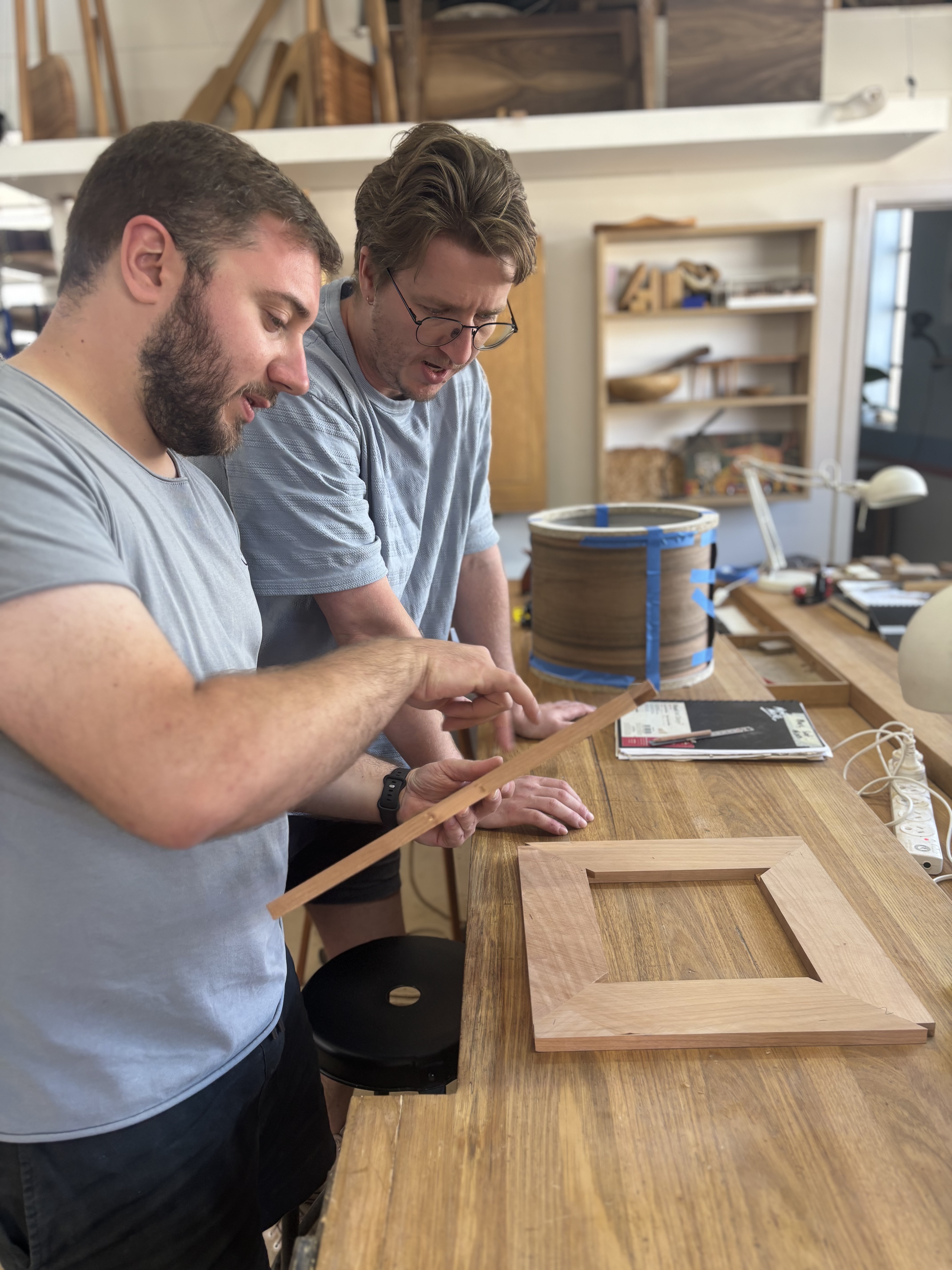 Students working on accurate timber components and joinery during a Chisel & Dowel class.