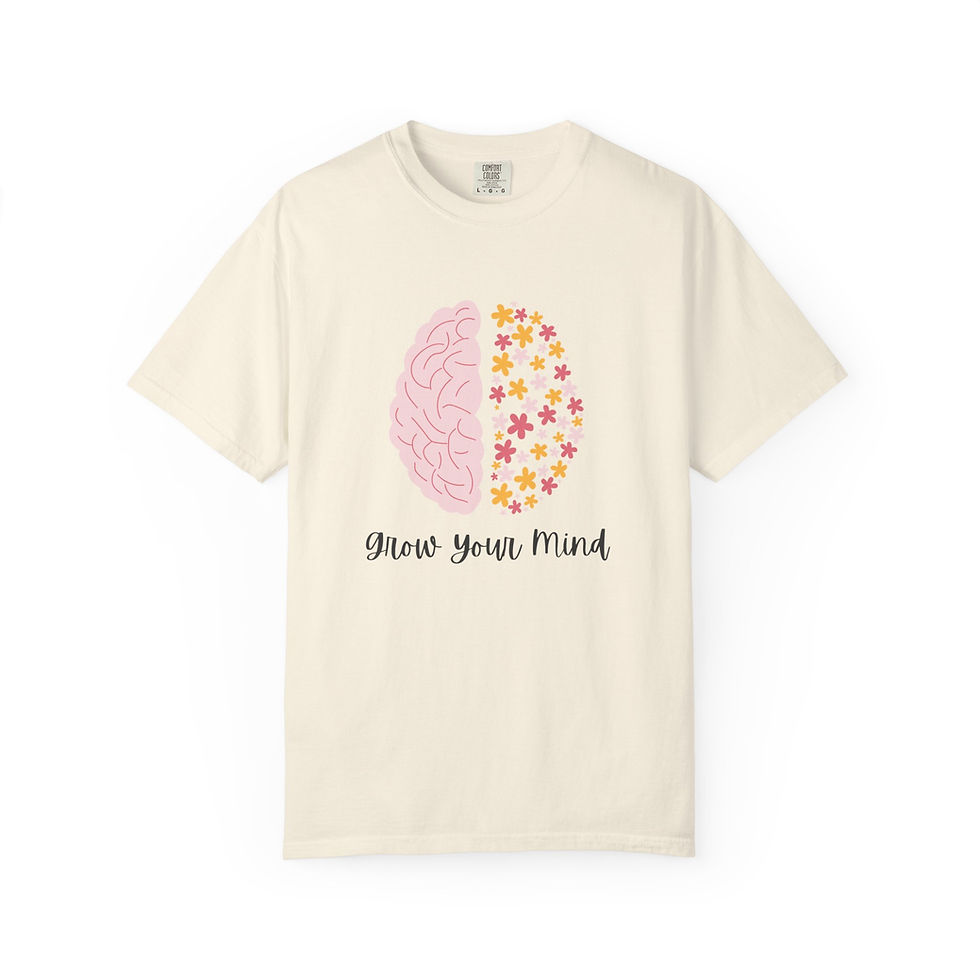 Thumbnail: Grow Your Mind T-Shirt — Brain & Flower Illustration, Positive Mindset Tee