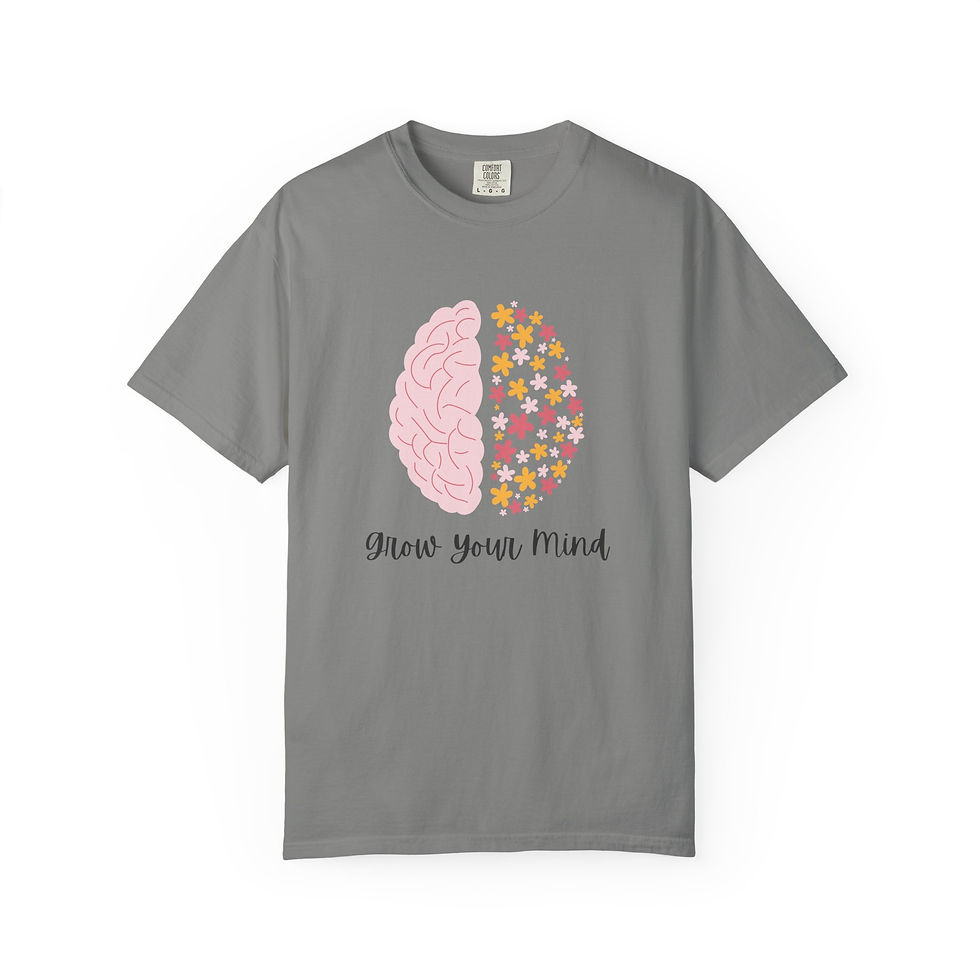 Thumbnail: Grow Your Mind T-Shirt — Brain & Flower Illustration, Positive Mindset Tee