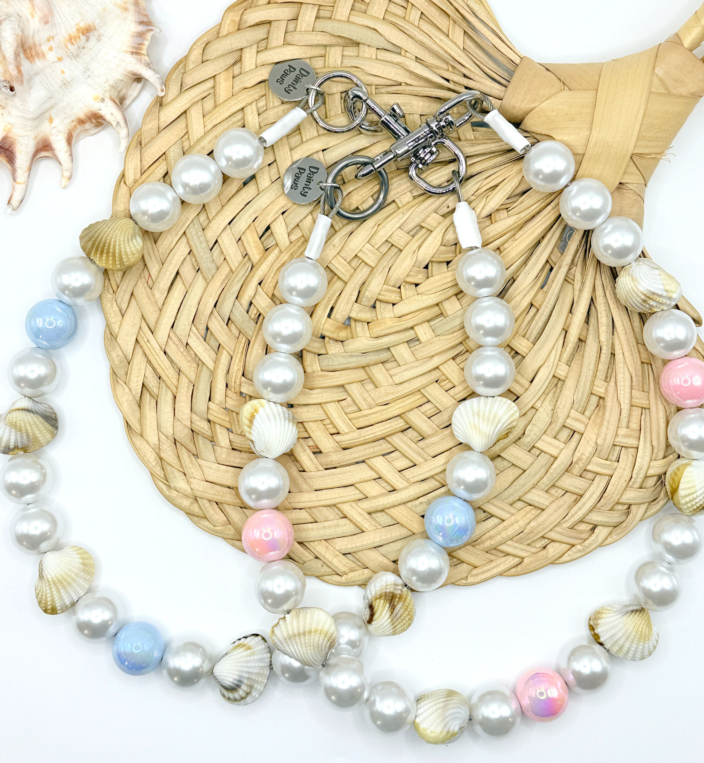 Blush and blue tide beaded dog collars