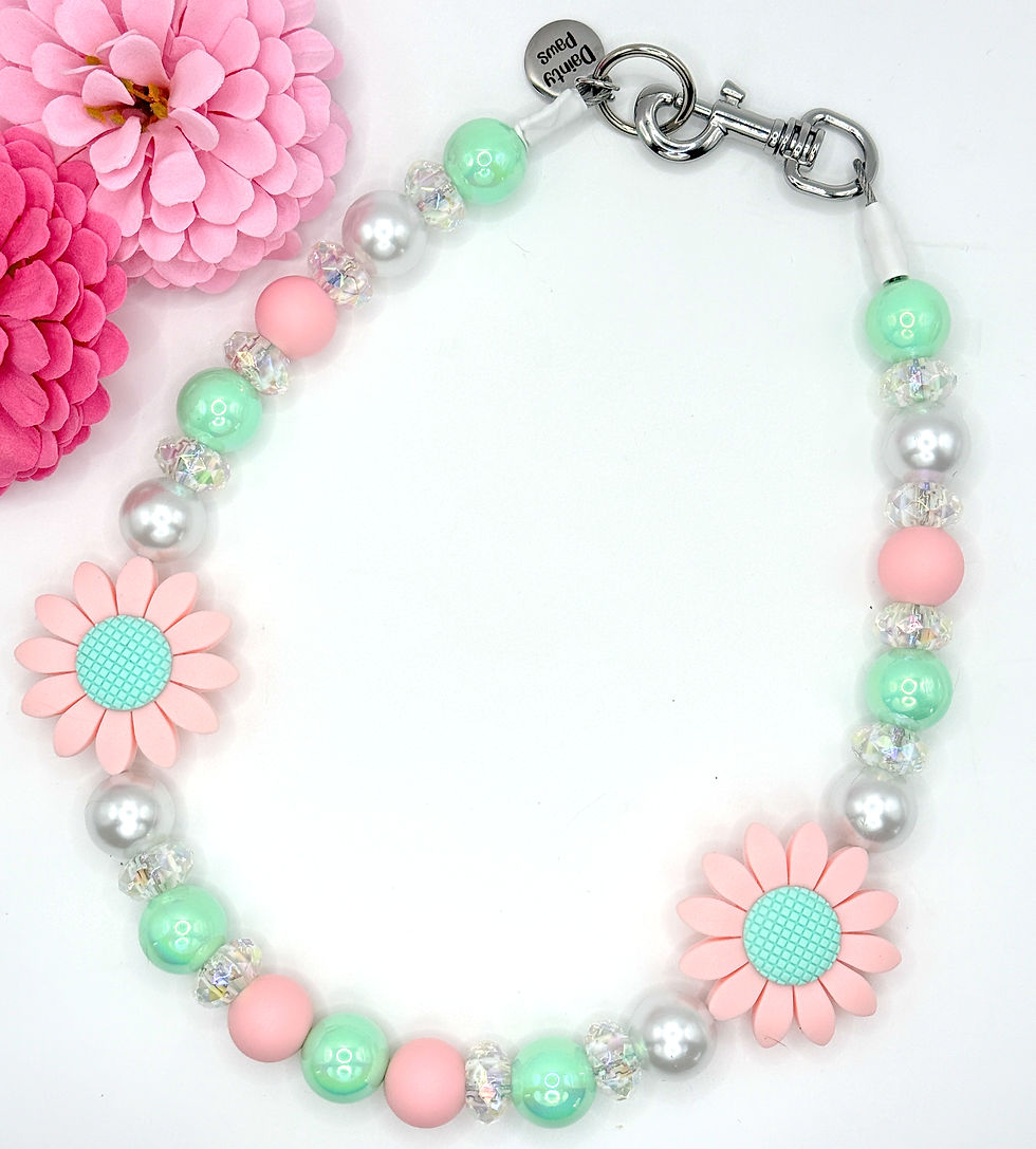 Mint Blossom beaded dog collar