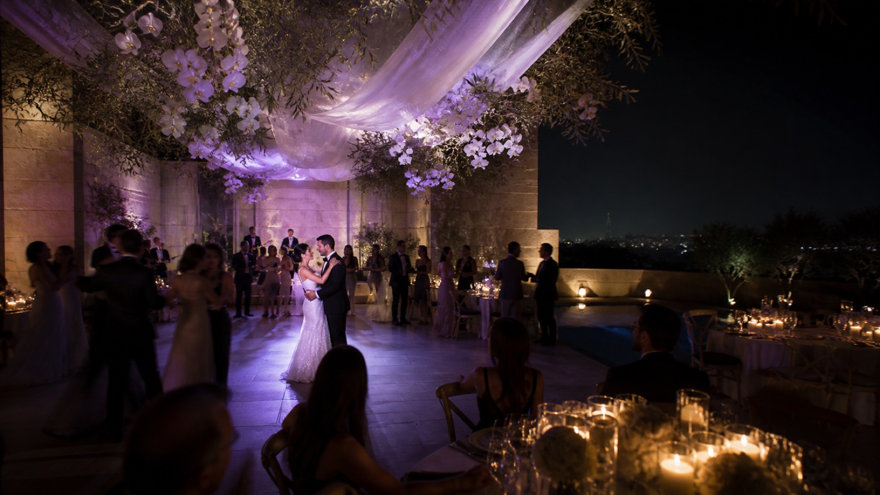 Luxury evening wedding celebration and first dance at a private Dubai venue