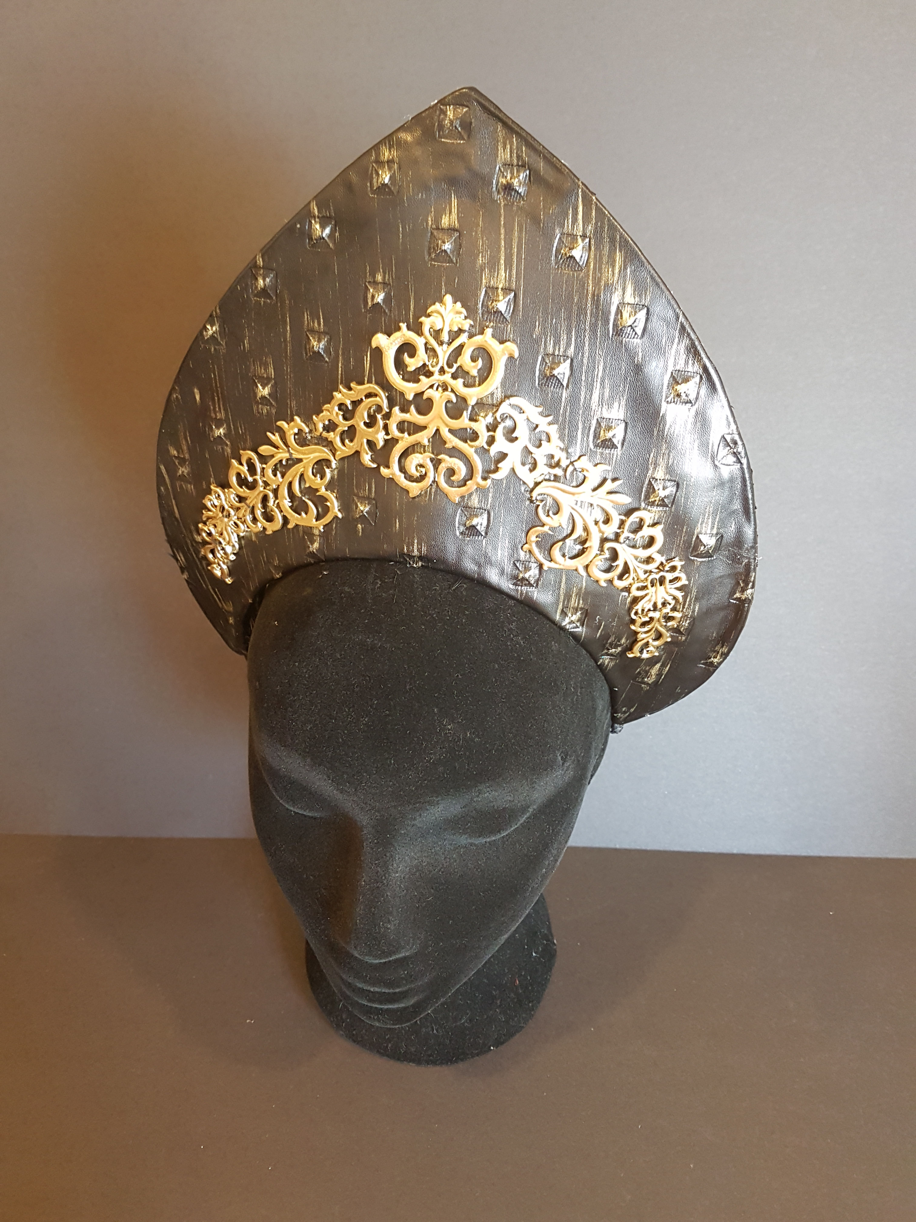 embossed black and gold faux leather diadem de lew