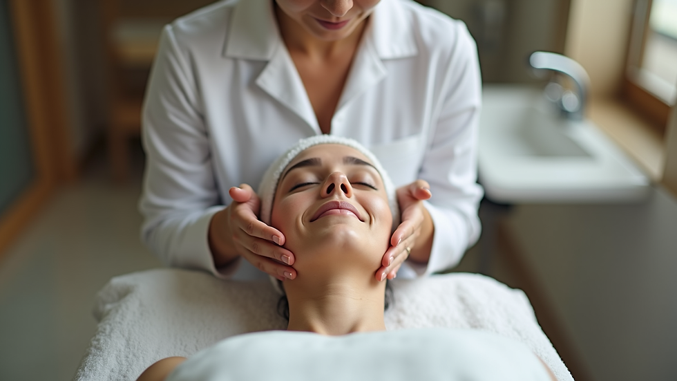 Eye-level view of a skincare professional preparing a facial treatment in a spa room