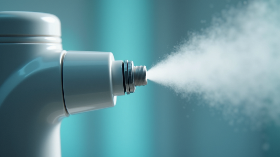Close-up view of oxygen facial machine nozzle spraying mist