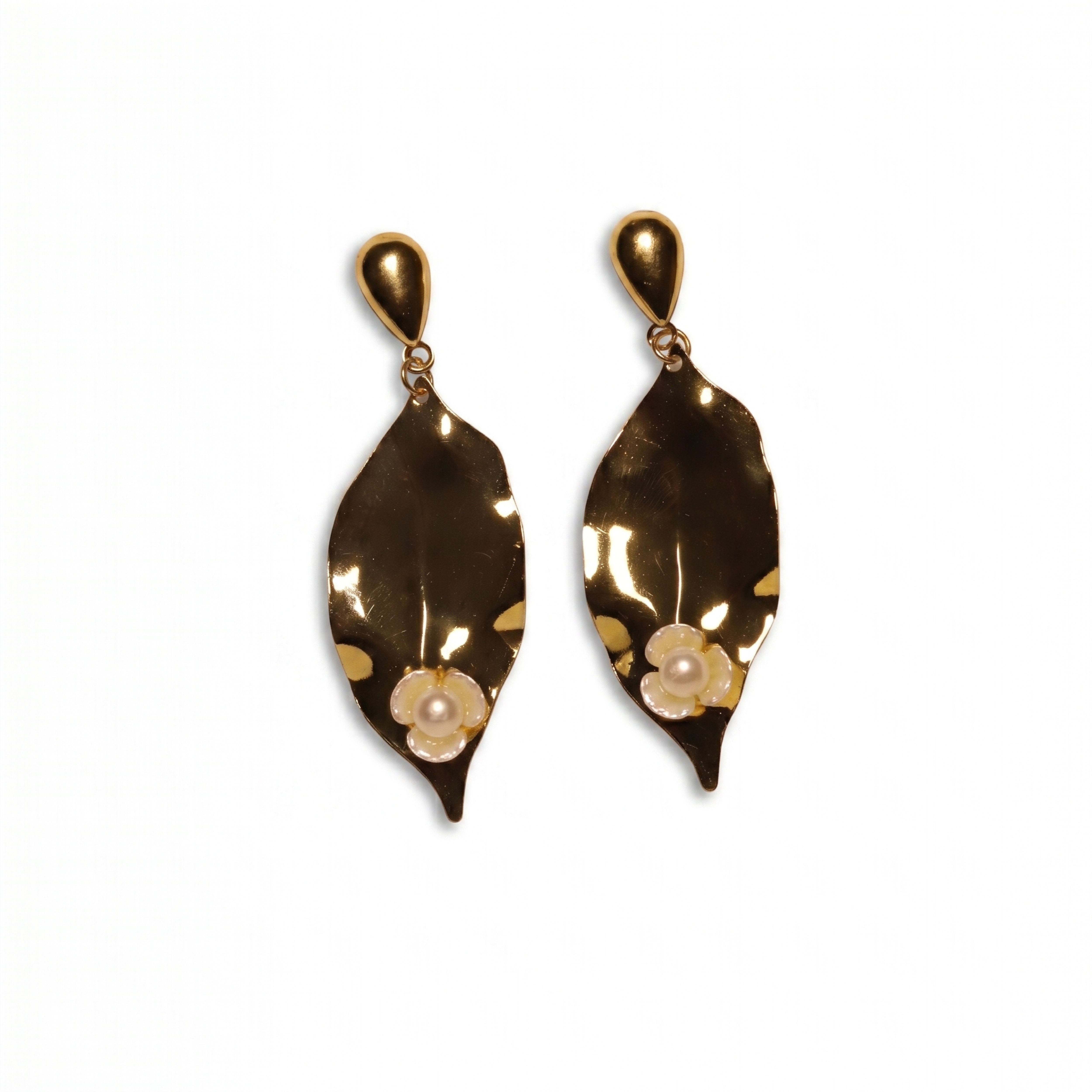 Abstract Gold Leaf Statement Earrings – 18K Gold Plated Stainless Steel