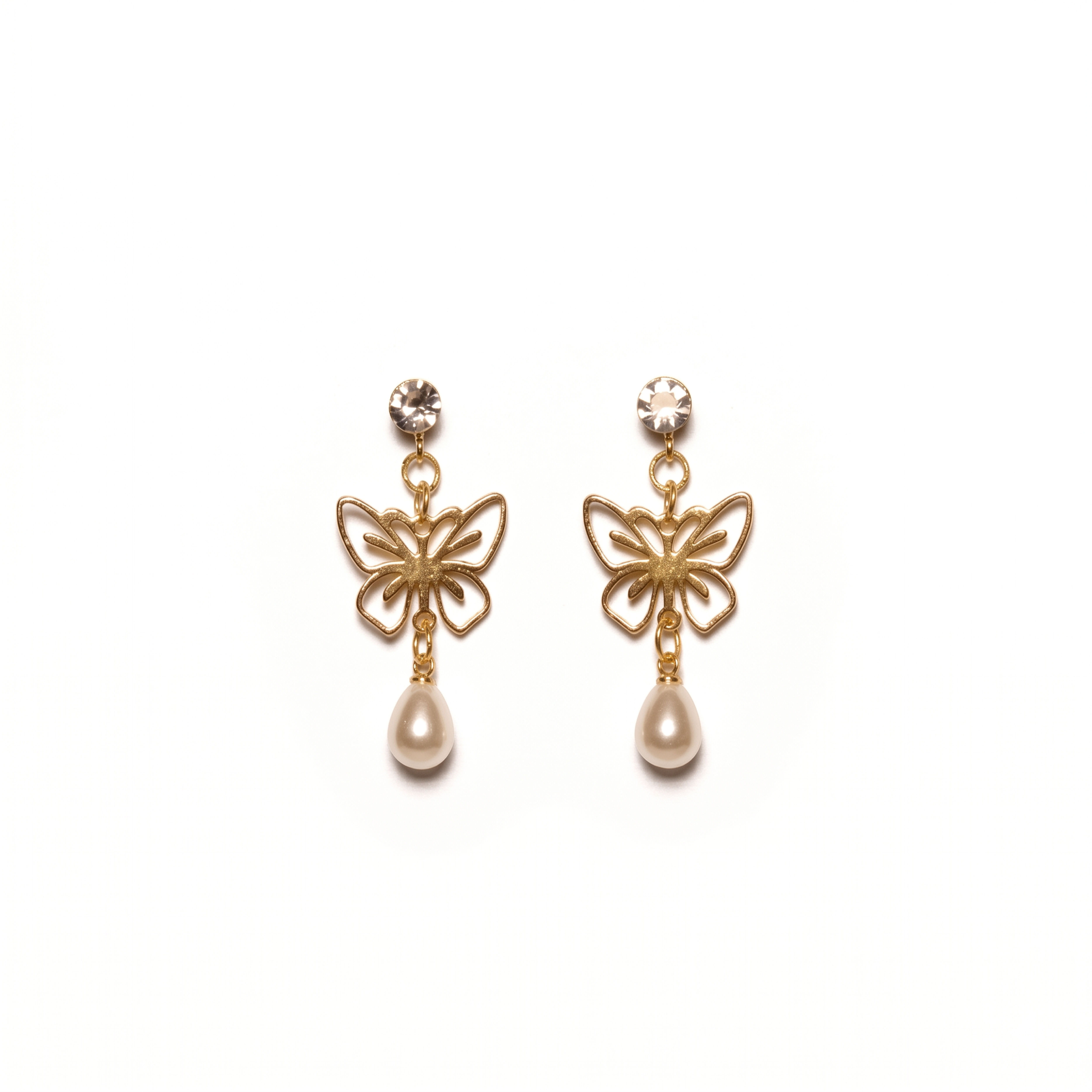 Butterfly Pearl Drop Earrings – 18K Gold Plated Elegant Jewelry