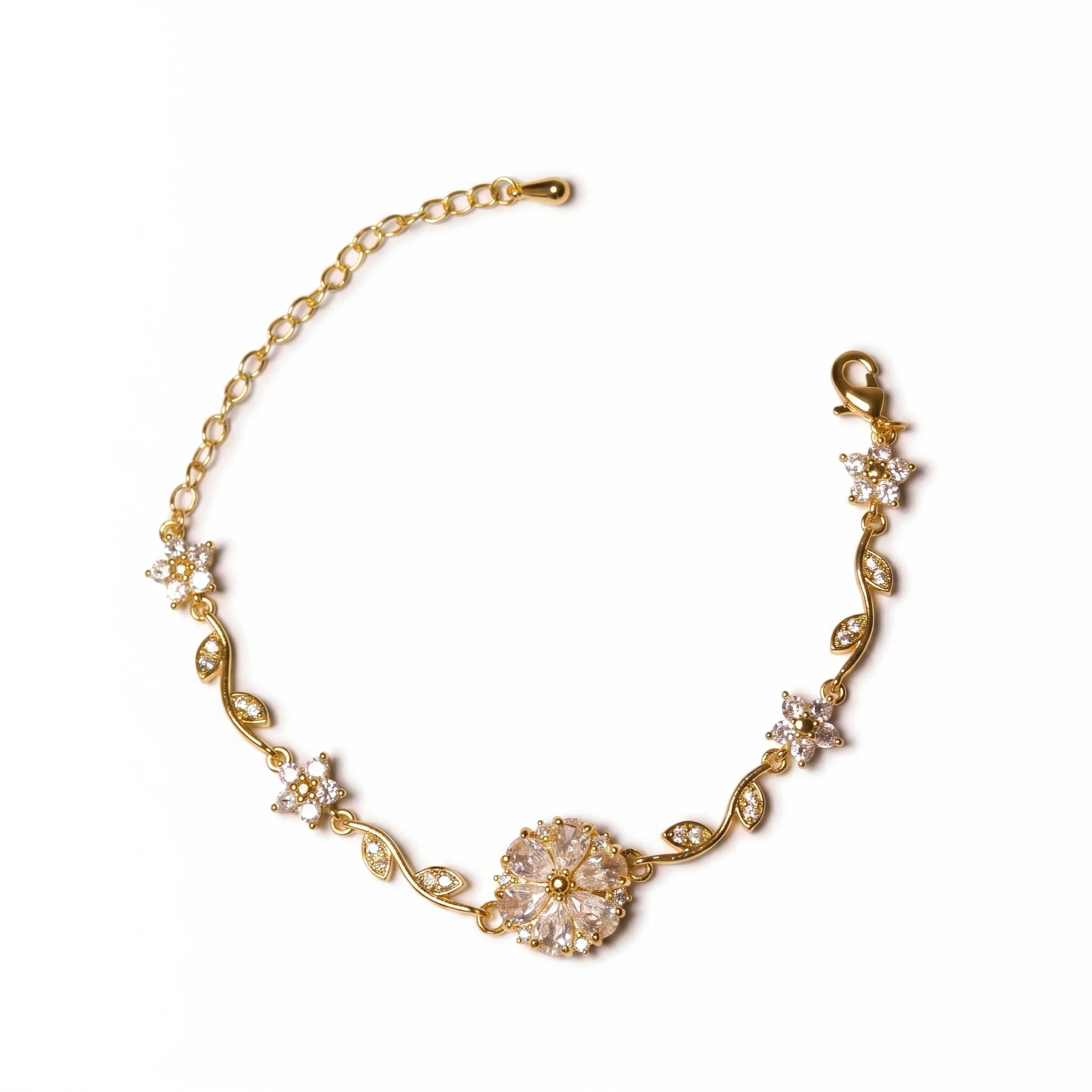 Floral Crystal Vine Bracelet – 22K Gold Plated Stainless Steel