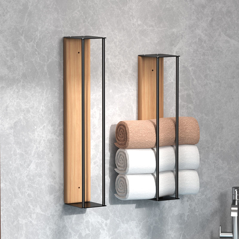 Thumbnail: Wall-Mounted Wood & Metal Towel Rack