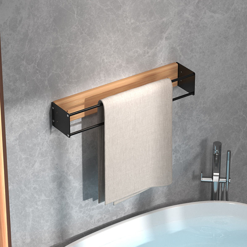 Thumbnail: Wall-Mounted Wood & Metal Towel Rack
