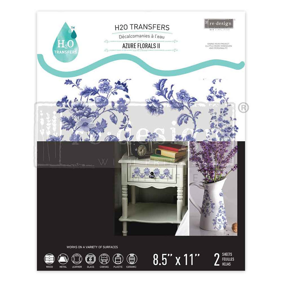 Thumbnail: H2O Transfers - Azure Florals Ii - 2 sheets, 8.5"x11"