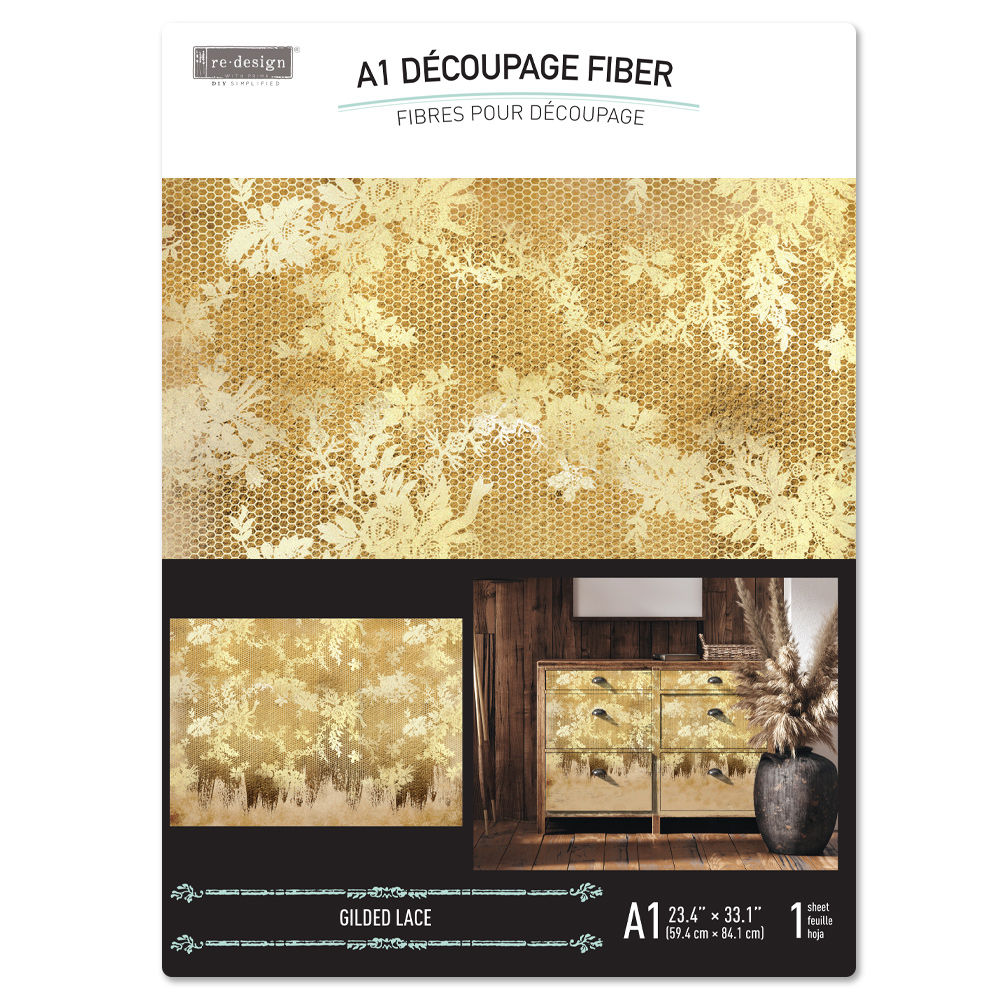 A1 Decoupage Fiber - Gilded Lace - 1 sheet, A1 size