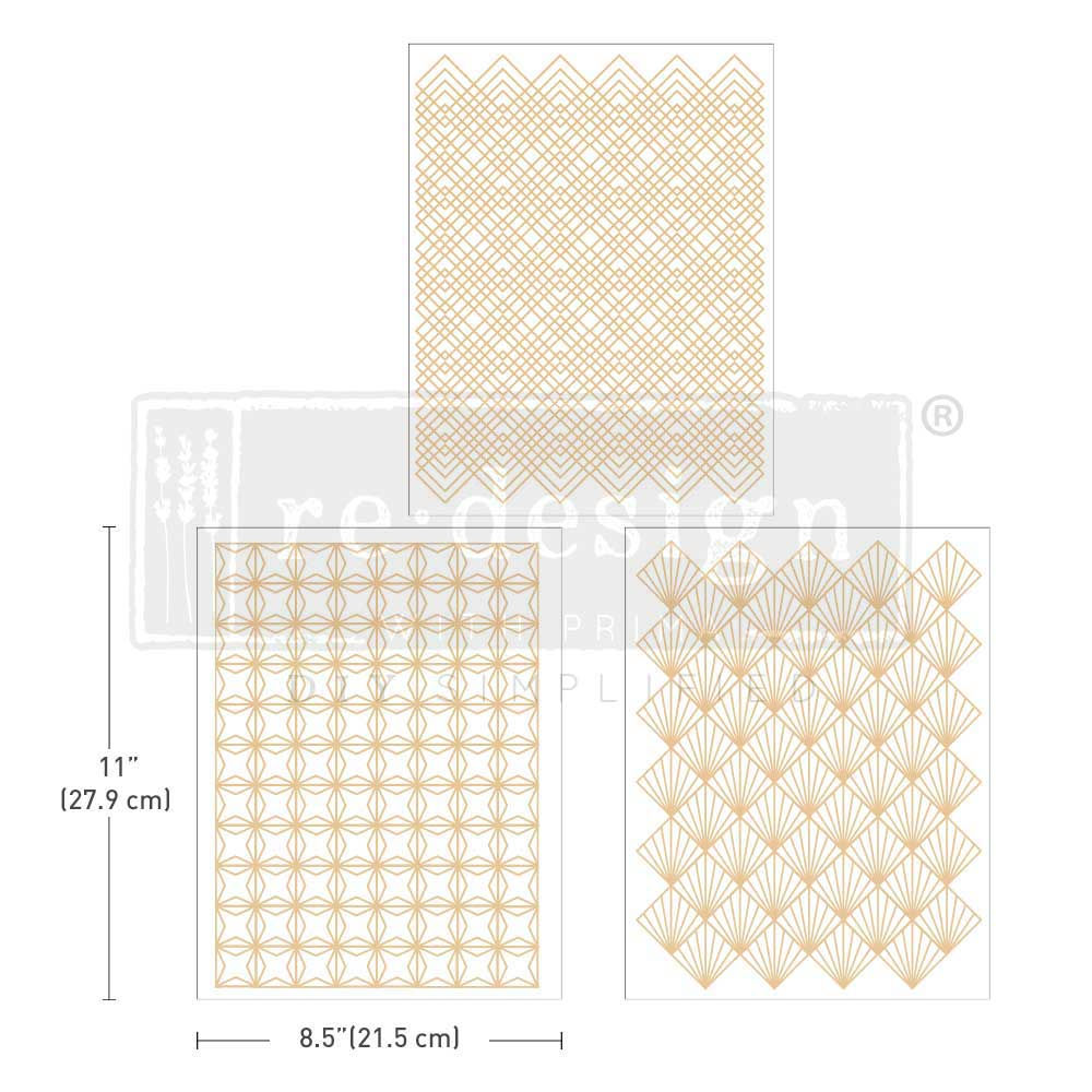 Middy Transfers® - Golden Art Deco - 3 sheets, 8.5"x11"