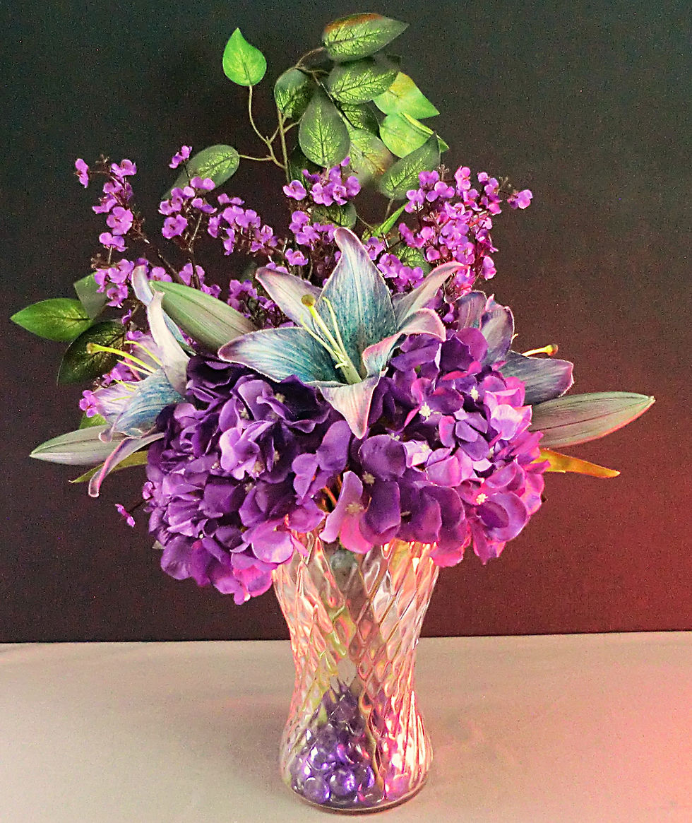 Thumbnail: Purple Waves, Hydrangea, Lilies, Baby's Breath, Banyan Tree Branches