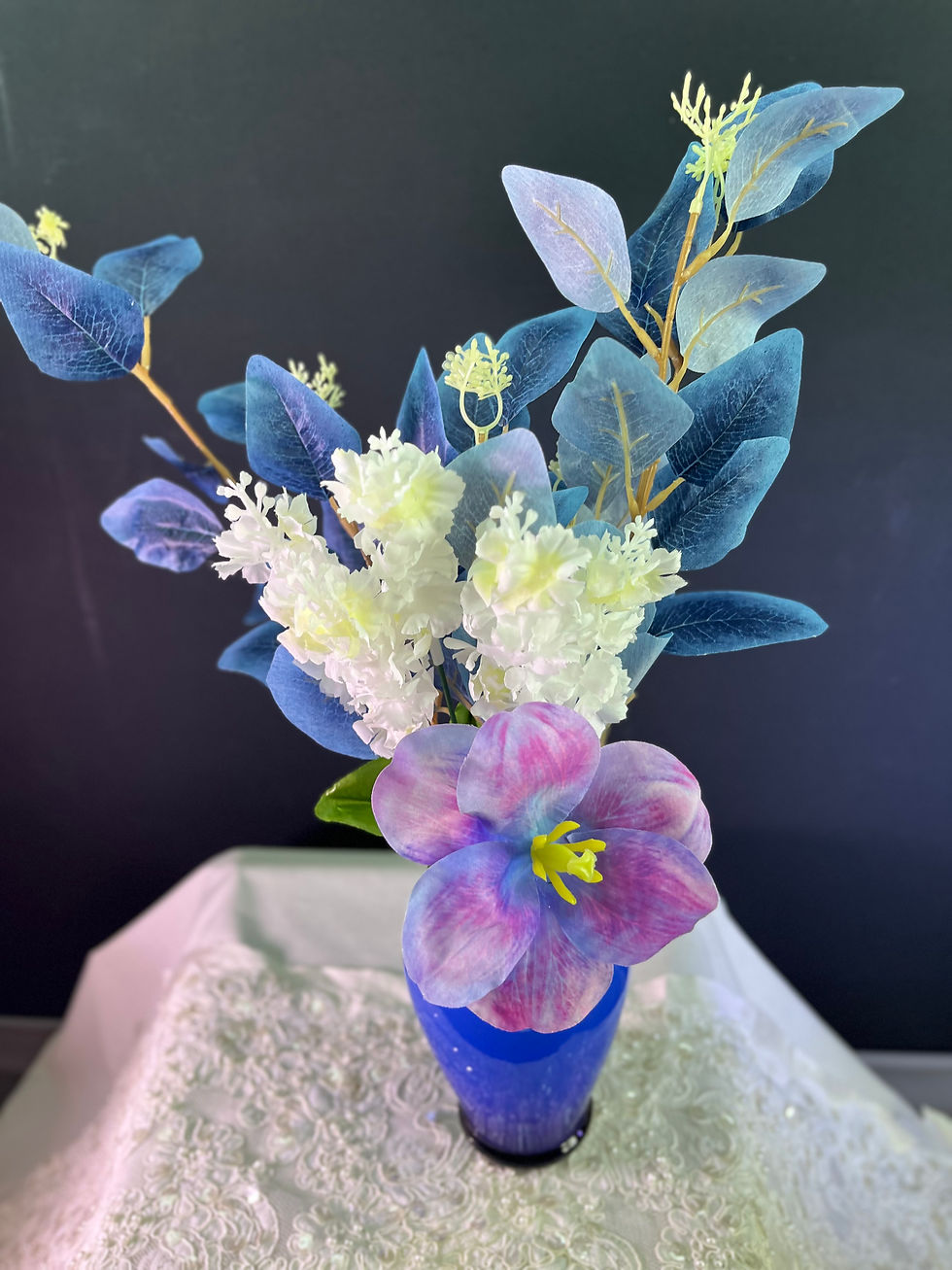 Thumbnail: Sky Blossom, Delphinium, poppy, and blue eucalyptus