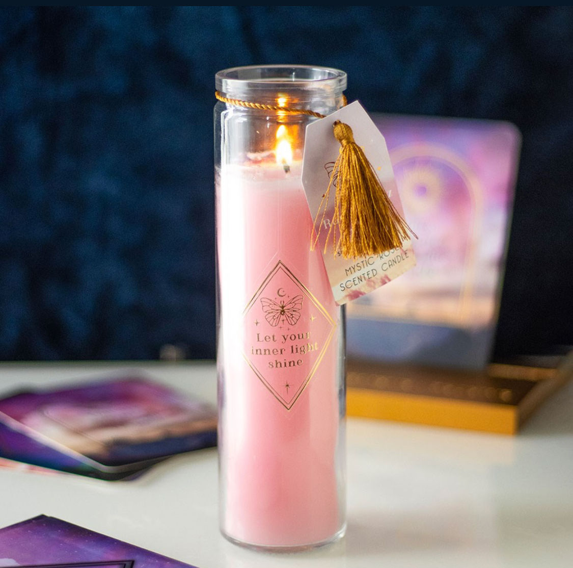Mythical Rose Tube candle with rose quartz crystals