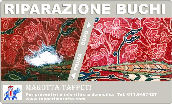 grosso buco in tappeto persiano sistemato dal restauro