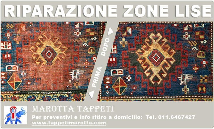 tappeto persiano con zone lise portato a restaurare