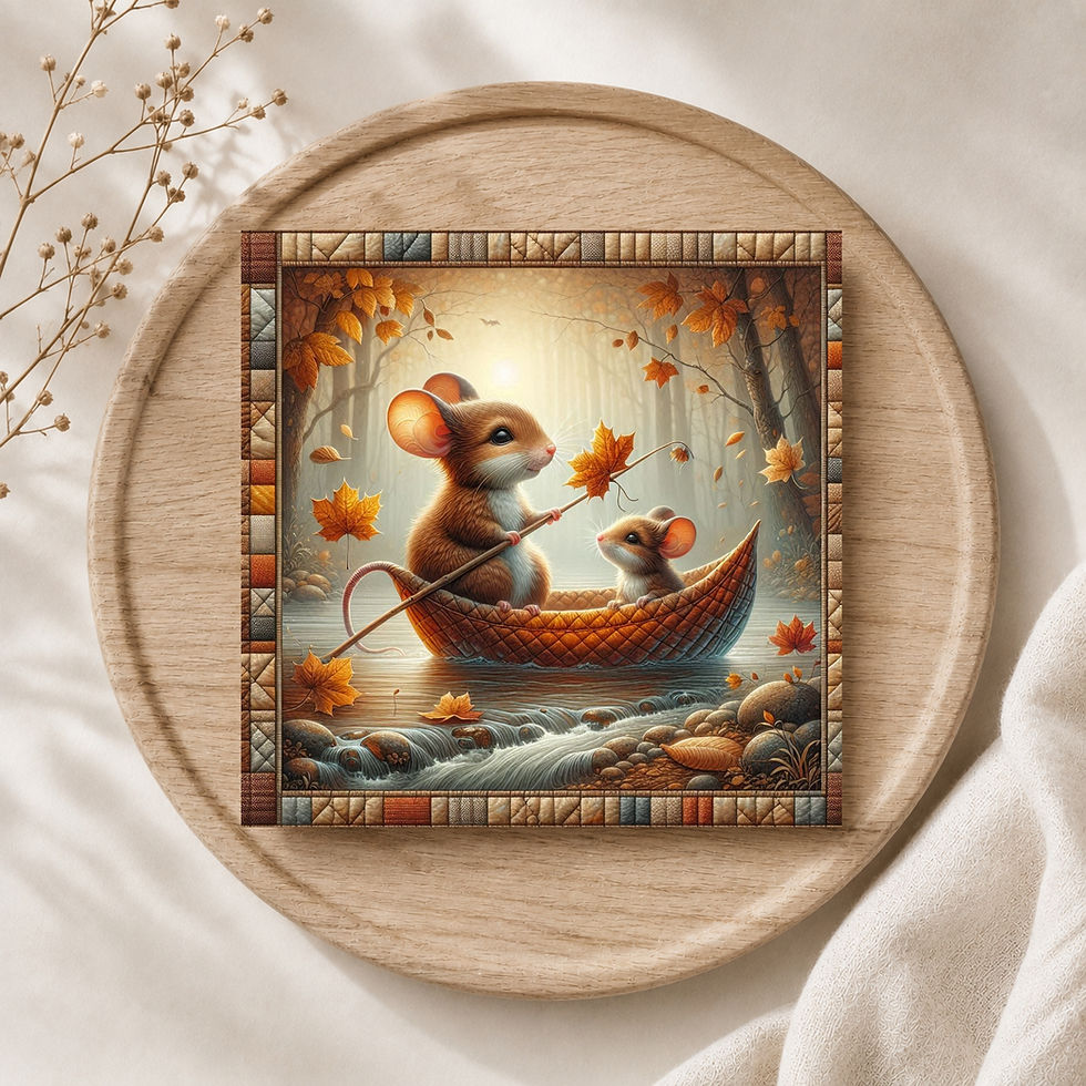 Thumbnail: 20 Cozy Creek Voyage Quilt-Inspired 6x6 Art Note Cards w/ Envelopes