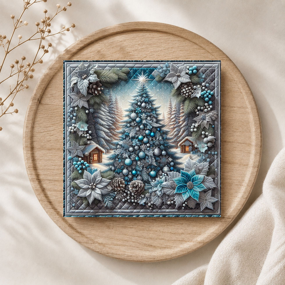 Thumbnail: 20 Enchanted Frost Holiday Quilt-Inspired 6x6 Art Note Cards w/ Envelopes