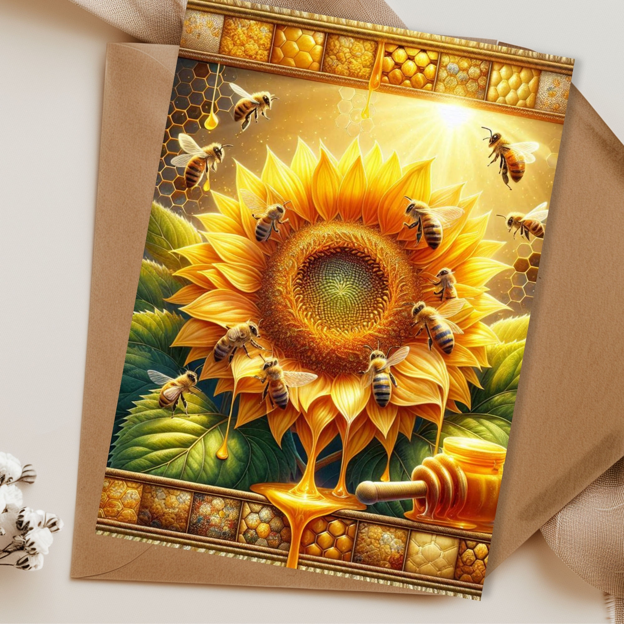 Sunflower Honeycomb Blank Greeting Card Set