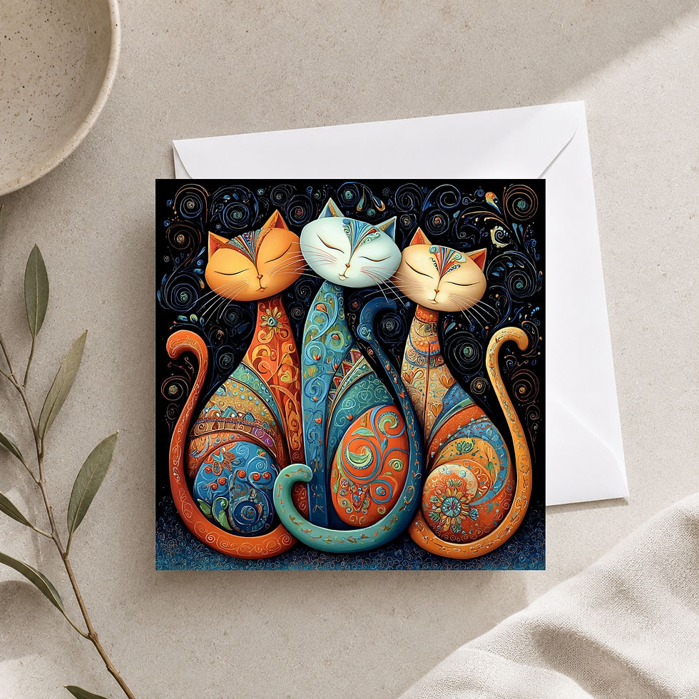 Thumbnail: 20 Ornate Cats of Wonder Quilt-Inspired 6x6 Art Note Cards w/ Envelopes