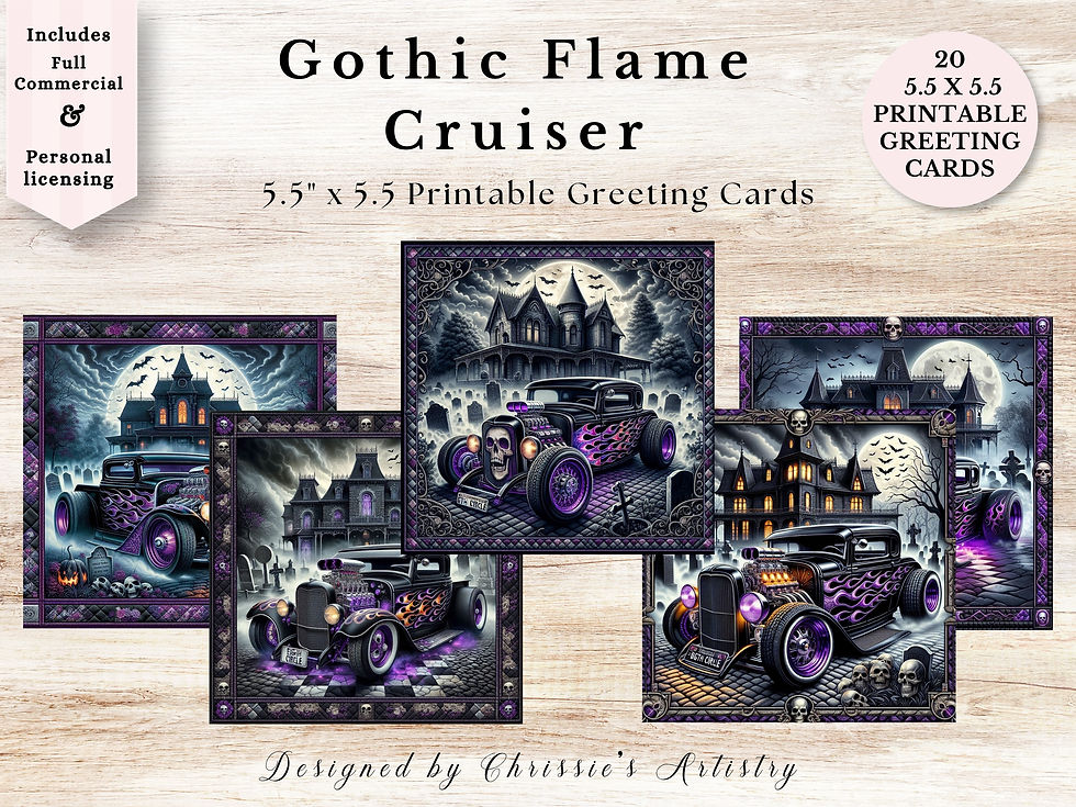 Thumbnail: Gothic Flame Cruiser Printable Greeting Cards