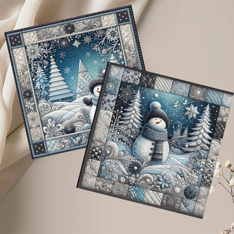 Thumbnail: 20 Frosty Fun Enchanted Snowman Quilt-Inspired 6x6 Art Note Cards w/ Envelopes