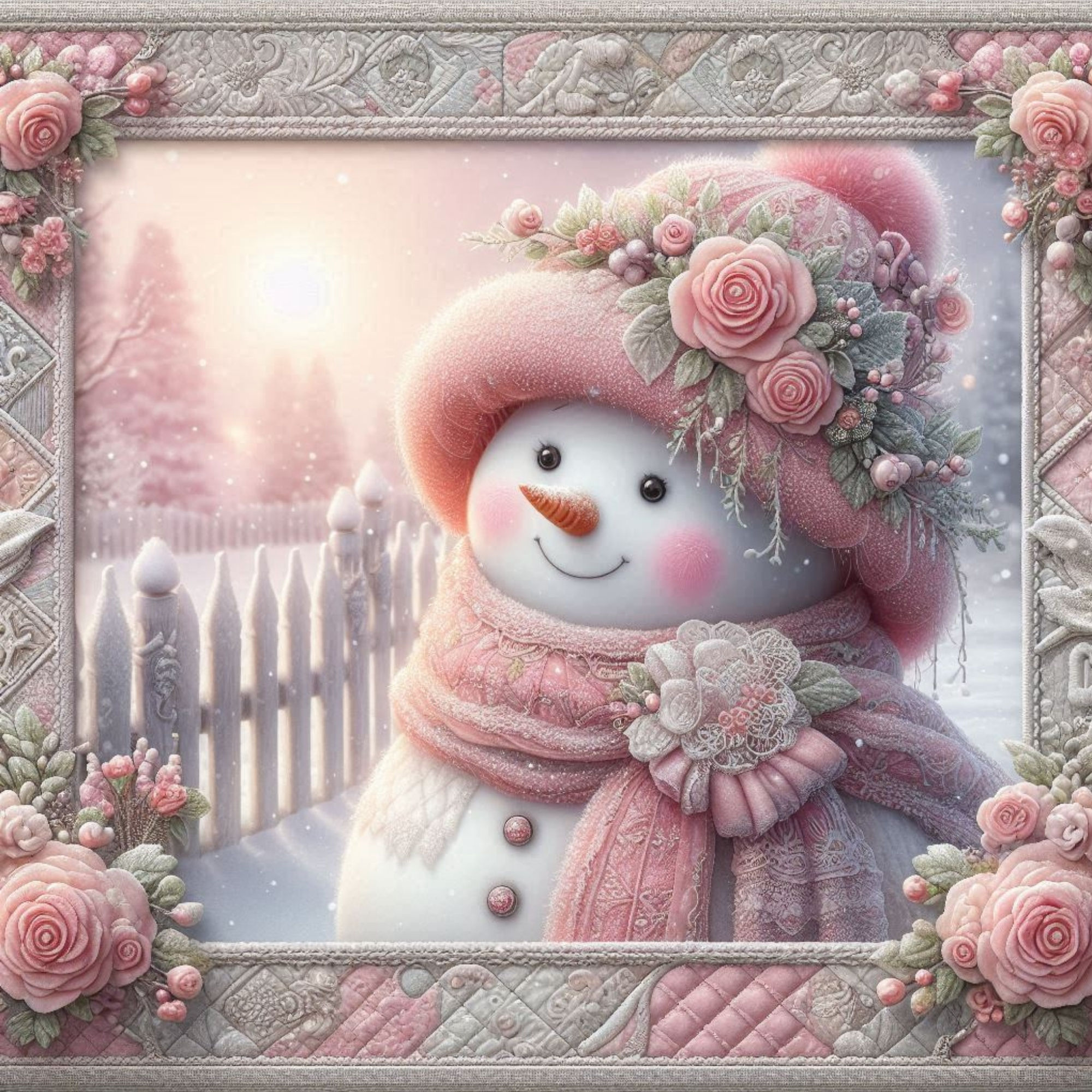 Winter Rose Snowman Diamond Painting